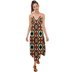 Stained Glass Pattern Texture Face Halter Tie Back Dress 