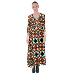 Stained Glass Pattern Texture Face Button Up Maxi Dress