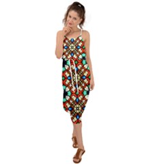 Stained Glass Pattern Texture Face Waist Tie Cover Up Chiffon Dress