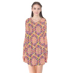 Pattern Decoration Abstract Flower Long Sleeve V-neck Flare Dress by Simbadda