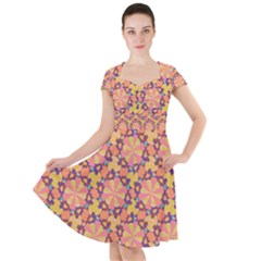 Pattern Decoration Abstract Flower Cap Sleeve Midi Dress by Simbadda