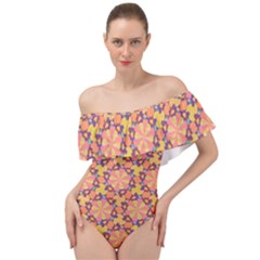 Pattern Decoration Abstract Flower Off Shoulder Velour Bodysuit 