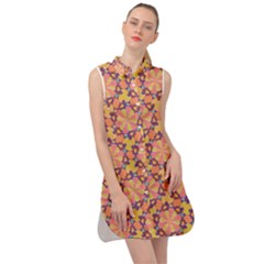 Pattern Decoration Abstract Flower Sleeveless Shirt Dress