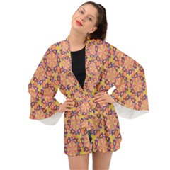 Pattern Decoration Abstract Flower Long Sleeve Kimono