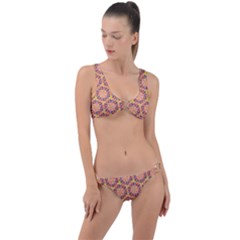 Pattern Decoration Abstract Flower Ring Detail Crop Bikini Set