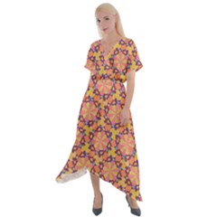 Pattern Decoration Abstract Flower Cross Front Sharkbite Hem Maxi Dress