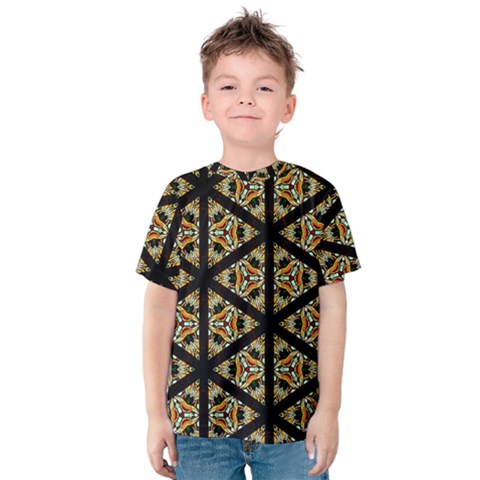 Pattern Stained Glass Triangles Kids  Cotton Tee by Simbadda