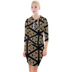 Pattern Stained Glass Triangles Quarter Sleeve Hood Bodycon Dress by Simbadda