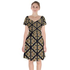 Pattern Stained Glass Triangles Short Sleeve Bardot Dress by Simbadda