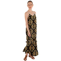 Pattern Stained Glass Triangles Cami Maxi Ruffle Chiffon Dress by Simbadda