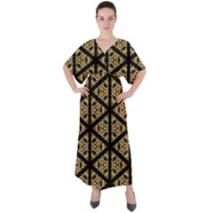 Pattern Stained Glass Triangles V-neck Boho Style Maxi Dress