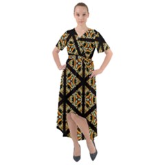 Pattern Stained Glass Triangles Front Wrap High Low Dress by Simbadda