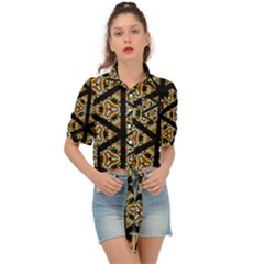 Pattern Stained Glass Triangles Tie Front Shirt 