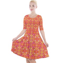  Pattern Abstract Orange Quarter Sleeve A-line Dress by Simbadda