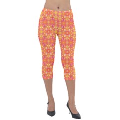  Pattern Abstract Orange Lightweight Velour Capri Leggings  by Simbadda