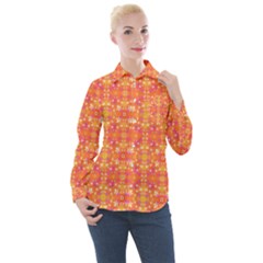  Pattern Abstract Orange Women s Long Sleeve Pocket Shirt