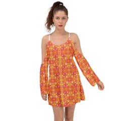  Pattern Abstract Orange Kimono Sleeves Boho Dress