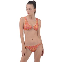  Pattern Abstract Orange Ring Detail Crop Bikini Set