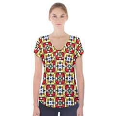 Church Pattern Church Texture Short Sleeve Front Detail Top by Simbadda