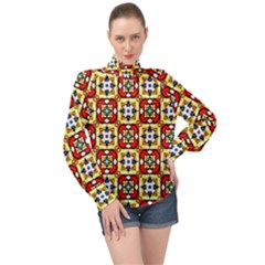 Church Pattern Church Texture High Neck Long Sleeve Chiffon Top by Simbadda