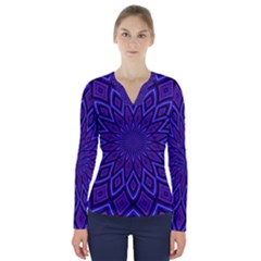 Kaleidoscope Abstract Background V-neck Long Sleeve Top by Simbadda