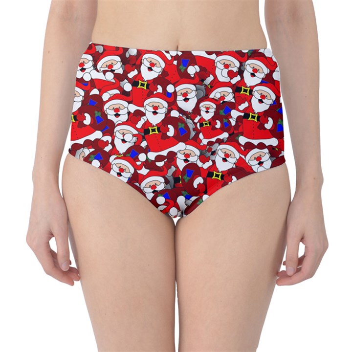 Nicholas Santa Christmas Pattern Classic High-Waist Bikini Bottoms