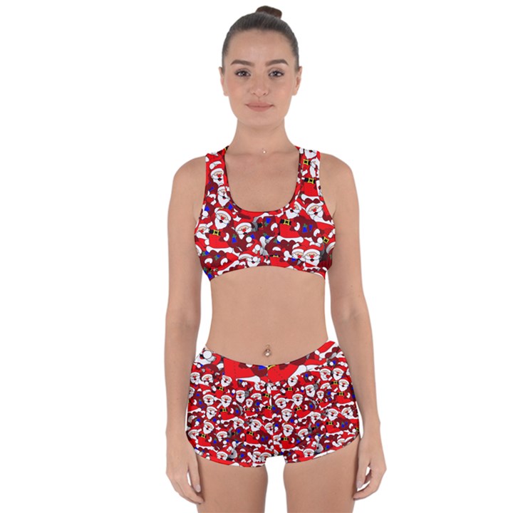 Nicholas Santa Christmas Pattern Racerback Boyleg Bikini Set