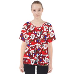 Nicholas Santa Christmas Pattern V-neck Dolman Drape Top by Simbadda