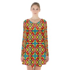 Seamless Pattern Tile Tileable Long Sleeve Velvet V-neck Dress