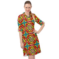 Seamless Pattern Tile Tileable Long Sleeve Mini Shirt Dress