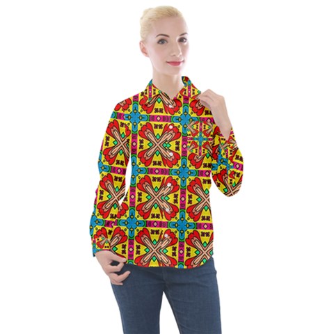 Seamless Pattern Tile Tileable Women s Long Sleeve Pocket Shirt by Simbadda