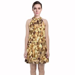 Pattern Fabric Shape Abstract Velvet Halter Neckline Dress 