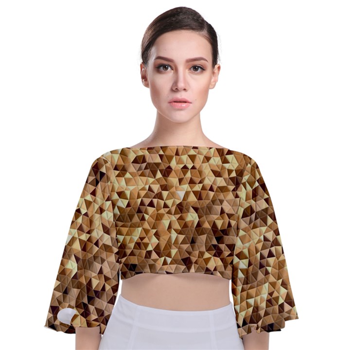 Pattern Fabric Shape Abstract Tie Back Butterfly Sleeve Chiffon Top