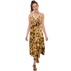 Pattern Fabric Shape Abstract Halter Tie Back Dress 