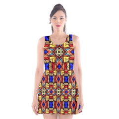 Stained Glass Pattern Texture Scoop Neck Skater Dress by Simbadda