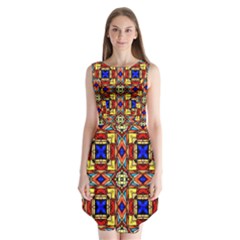 Stained Glass Pattern Texture Sleeveless Chiffon Dress  