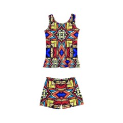 Stained Glass Pattern Texture Kids  Boyleg Swimsuit by Simbadda