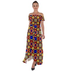 Stained Glass Pattern Texture Off Shoulder Open Front Chiffon Dress