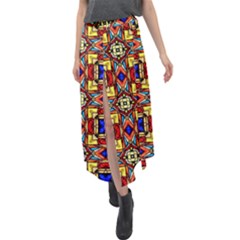 Stained Glass Pattern Texture Velour Split Maxi Skirt