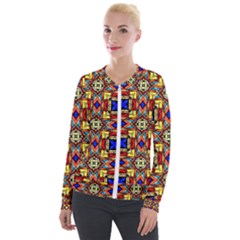 Stained Glass Pattern Texture Velour Zip Up Jacket by Simbadda