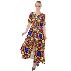 Stained Glass Pattern Texture Waist Tie Boho Maxi Dress