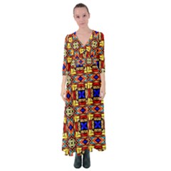 Stained Glass Pattern Texture Button Up Maxi Dress by Simbadda