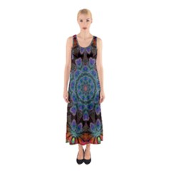 Abstract Art Blue Orange Sleeveless Maxi Dress by Simbadda