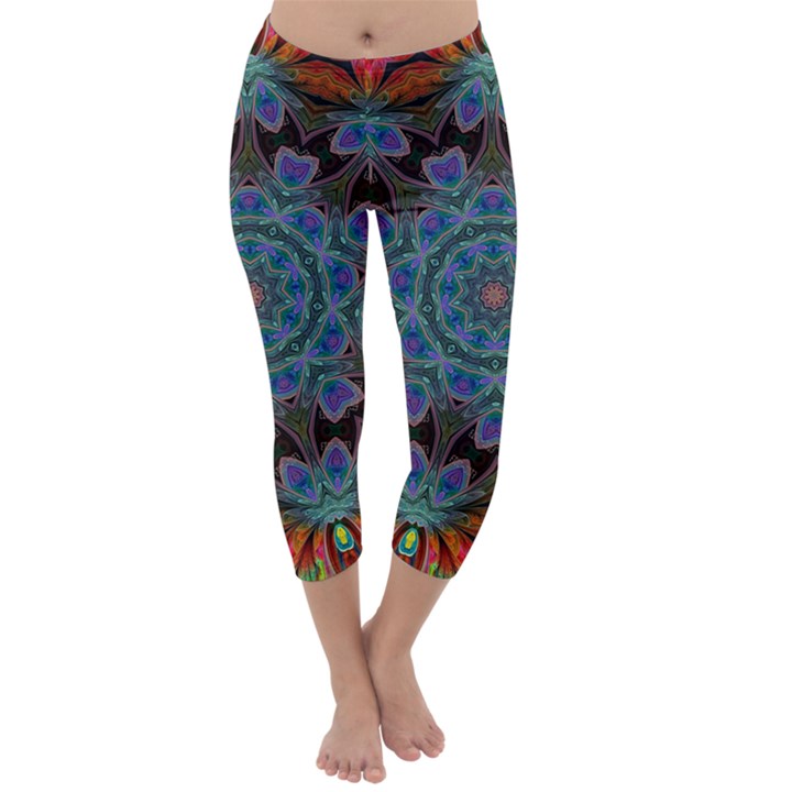 Abstract Art Blue Orange Capri Winter Leggings 