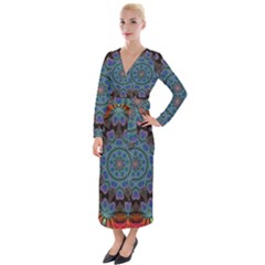 Abstract Art Blue Orange Velvet Maxi Wrap Dress by Simbadda