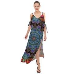 Abstract Art Blue Orange Maxi Chiffon Cover Up Dress by Simbadda