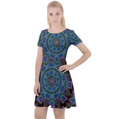 Abstract Art Blue Orange Cap Sleeve Velour Dress 