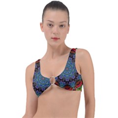 Abstract Art Blue Orange Ring Detail Bikini Top