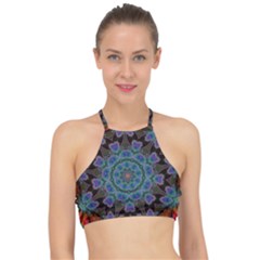 Abstract Art Blue Orange Racer Front Bikini Top by Simbadda