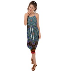 Abstract Art Blue Orange Waist Tie Cover Up Chiffon Dress